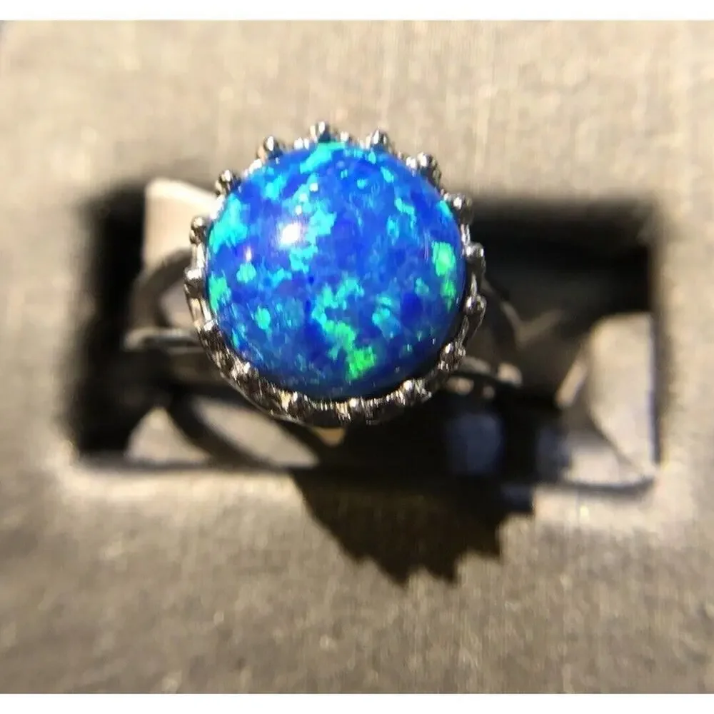 Opal CZ Ring Sz5 Prong Set Silver 925 (All Stones Simulated)